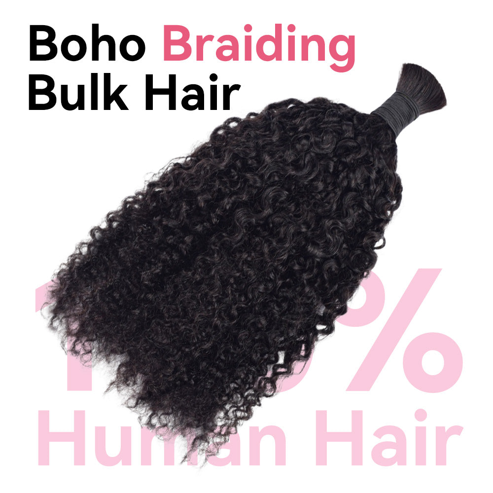 #1B Natural Black Boho Braids Pixie Curly No Weft Bulk Hair for Human Hair CVOHAIR