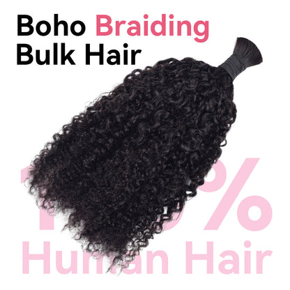 #1B Natural Black Boho Braids Pixie Curly No Weft Bulk Hair for Human Hair CVOHAIR
