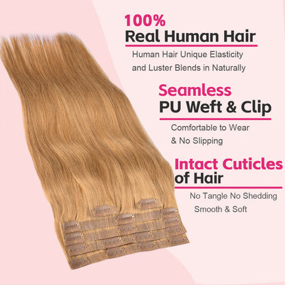 #12 Straight Flash Sale Free Shipping PU Seamless Clip ins Hair Extensions Real Human Hair 6Pcs 110G CVOHAIR