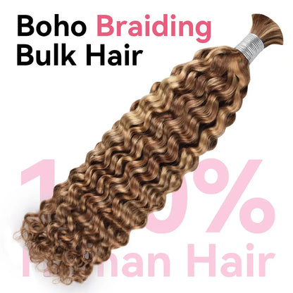 #P27/30 Deep Curly Bulk Human Hair For Braiding CVOHAIR