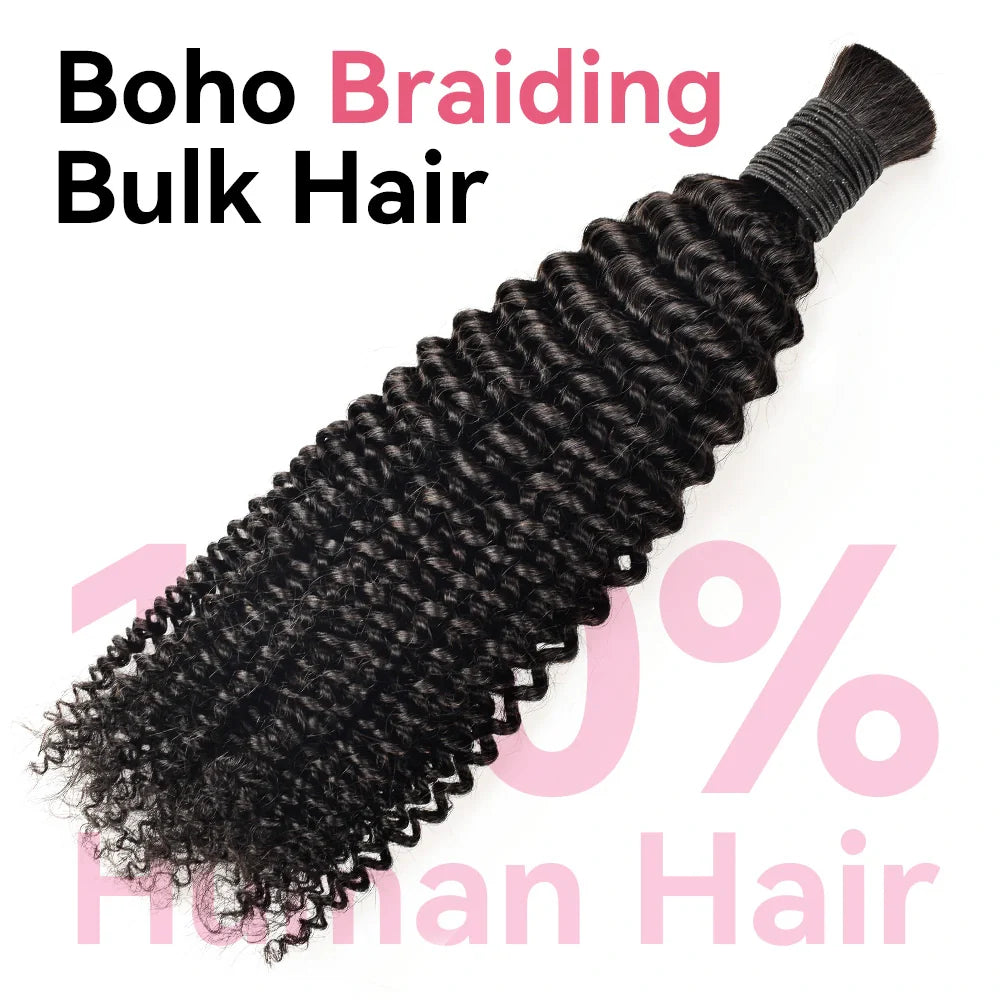 #1B Natural Black Boho Braids Kinky Curly No Weft Bulk Hair for Human Hair CVOHAIR