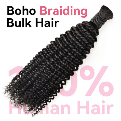 #1B Natural Black Boho Braids Kinky Curly No Weft Bulk Hair for Human Hair CVOHAIR