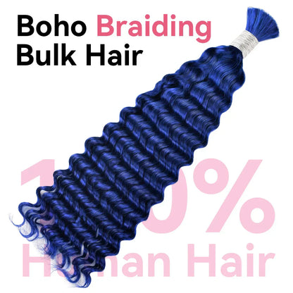 #Blue Deep Wave Bohemian Human Hair For Braiding CVOHAIR