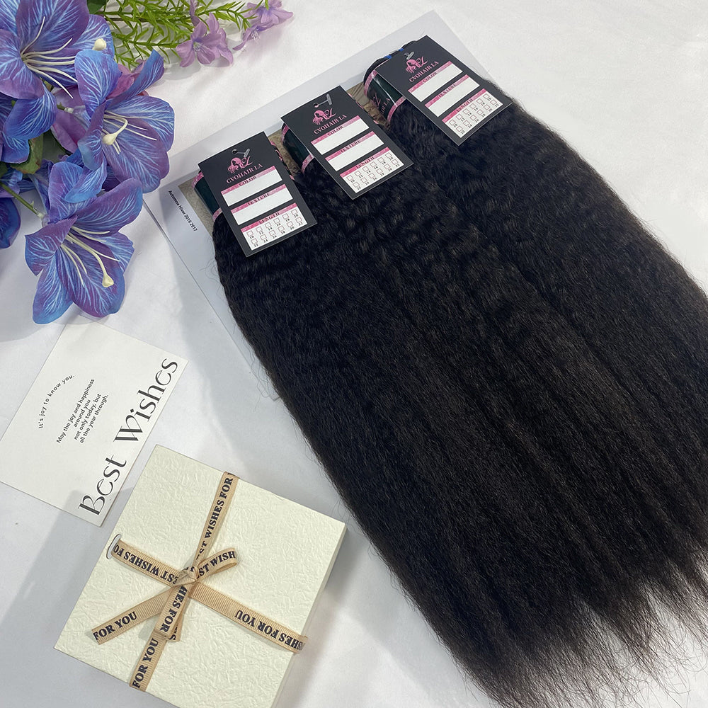 #1B Kinky Straight 10A Human Hair Bundles 100% Unprocessed Virgin Human Hair Weave Extensions Natural Color CVOHAIR