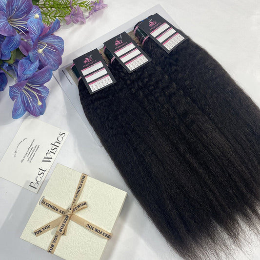 #1B Kinky Straight 10A Human Hair Bundles 100% Unprocessed Virgin Human Hair Weave Extensions Natural Color CVOHAIR