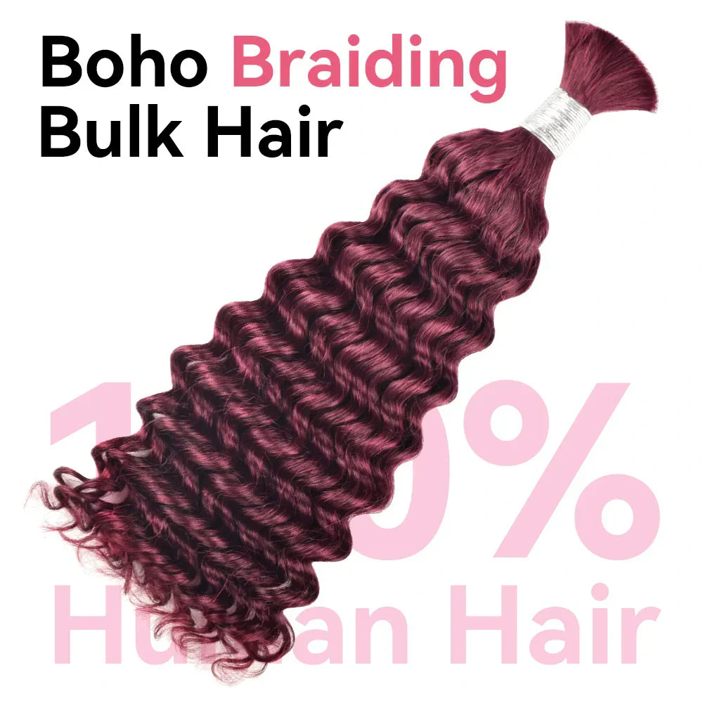 #BUG Burgundy Red Best Human Hair For Boho Braids CVOHAIR