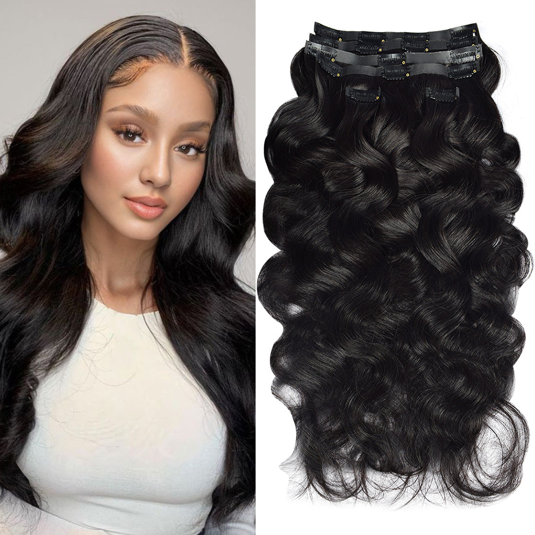 #1B 6Pcs Body Wave PU Seamless Clip ins Flash Sale Free Shipping Hair Extensions Real Human Hair 110G CVOHAIR