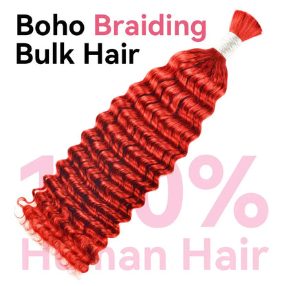 #Red Deep Wave Bohemian Human Hair For Braiding CVOHAIR