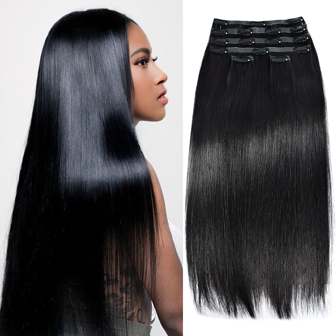 #1B 6Pcs Straight PU Seamless Clip ins Flash Sale Free Shipping Hair Extensions Real Human Hair 110G CVOHAIR