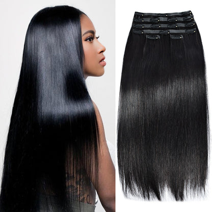#1B 6Pcs Straight PU Seamless Clip ins Flash Sale Free Shipping Hair Extensions Real Human Hair 110G CVOHAIR