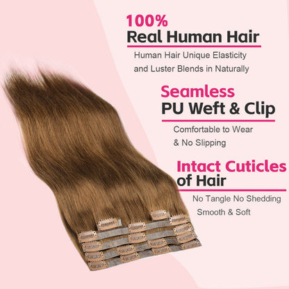 #4 6Pcs Straight Flash Sale Free Shipping PU Seamless Clip ins Hair Extensions Real Human Hair 110G CVOHAIR