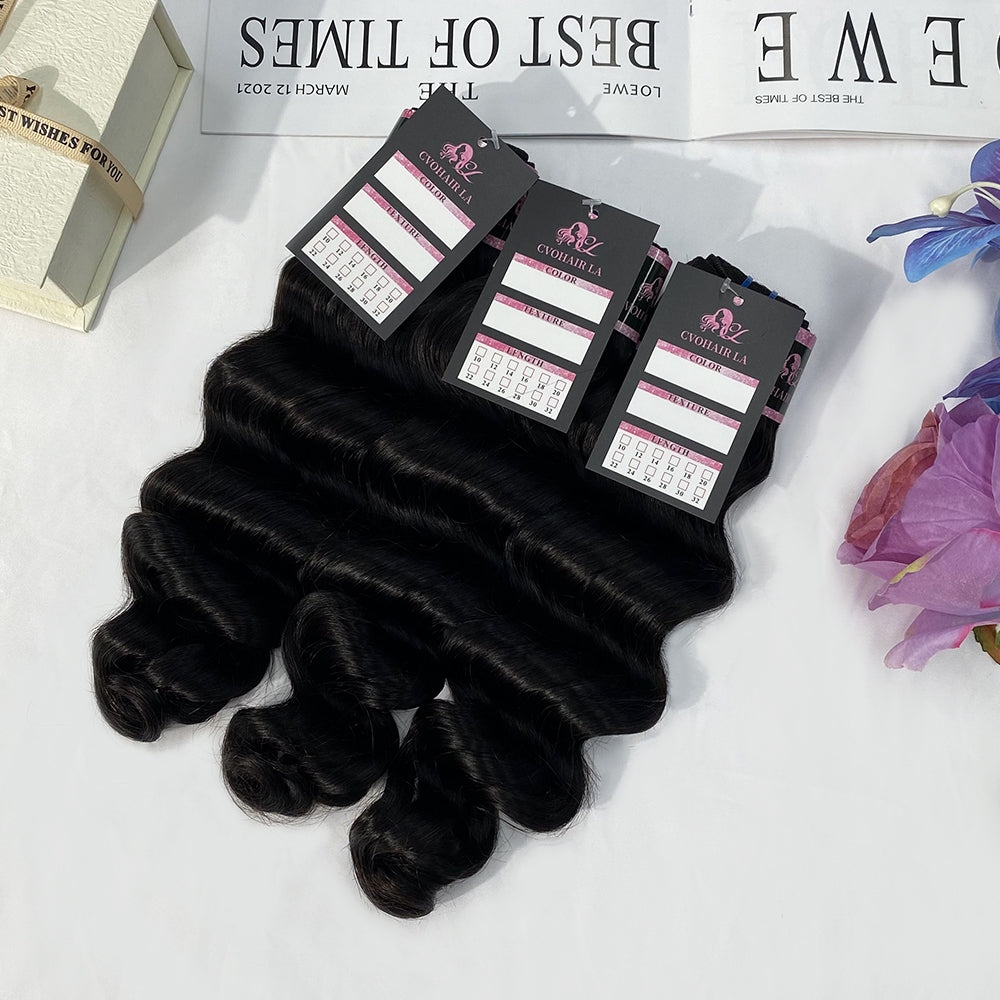 #1B Loose Deep Wave 10A Bundles Human Hair Bundles Brazilian Virgin Human Hair Weave Bundles Natural Black Color CVOHAIR