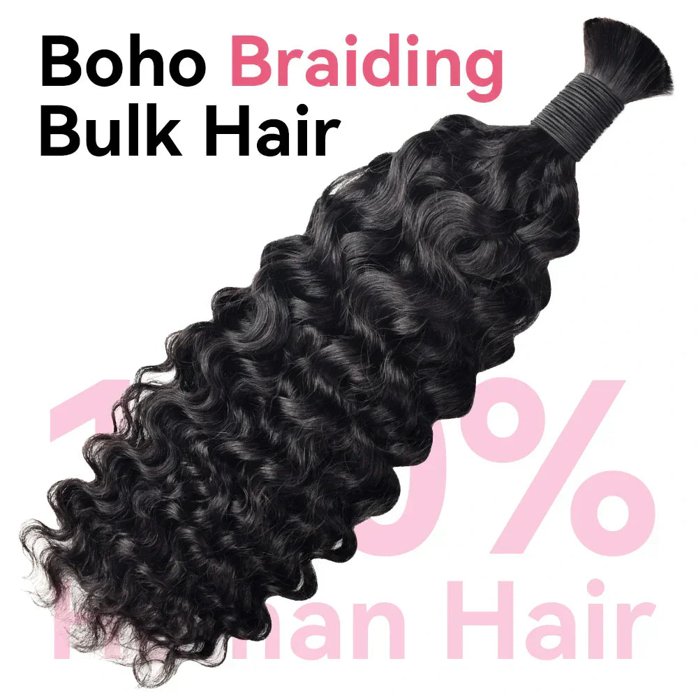 #1B Burmese Curly Boho Braids Bulk Human Hair CVOHAIR