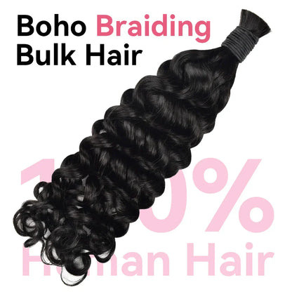 #1 Jet Black Italian Curly 100% Human Hair Braid Styles CVOHAIR