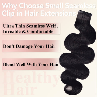 #1B 7Pcs Body Wave Free Shipping Small PU Seamless Clip ins Hair Extensions Real Human Hair 120G CVOHAIR