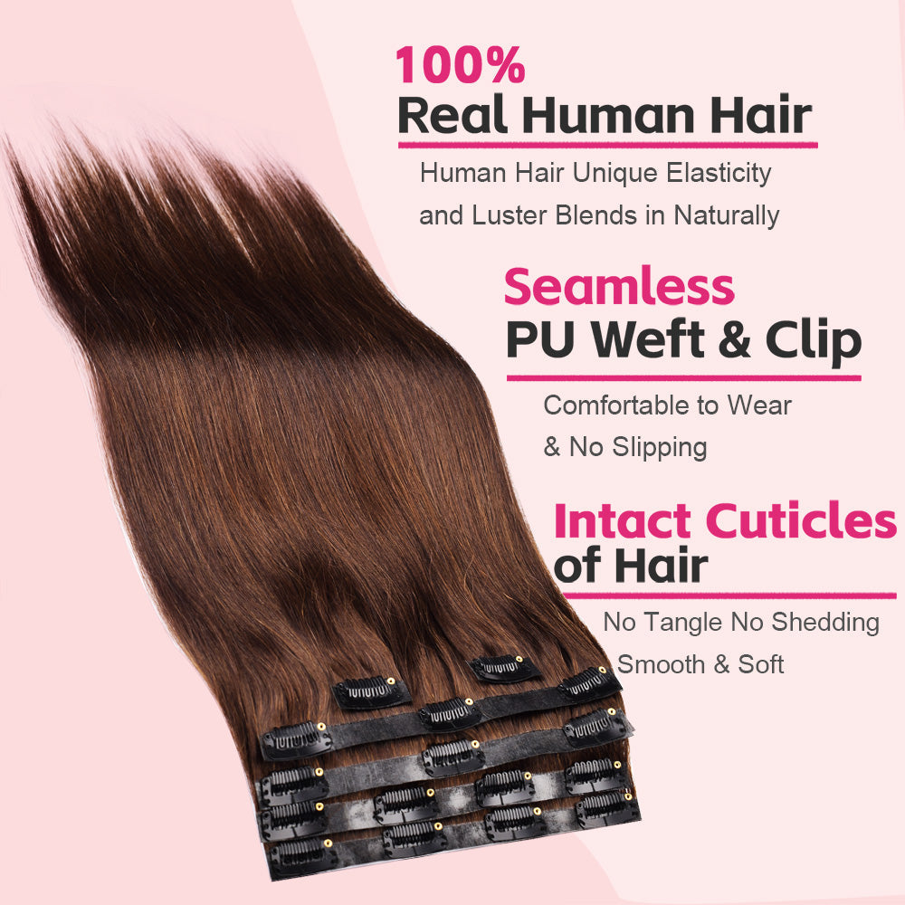 #3 Straight Free Shipping Clip in Hair Extensions Real Human Hair PU Seamless Clip ins 6Pcs 110G CVOHAIR