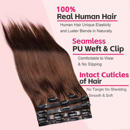 #3 Straight Free Shipping Clip in Hair Extensions Real Human Hair PU Seamless Clip ins 6Pcs 110G CVOHAIR