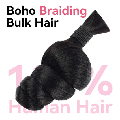 #1B Natural Black Boho Braids Loose Wave No Weft Bulk Hair for Human Hair CVOHAIR