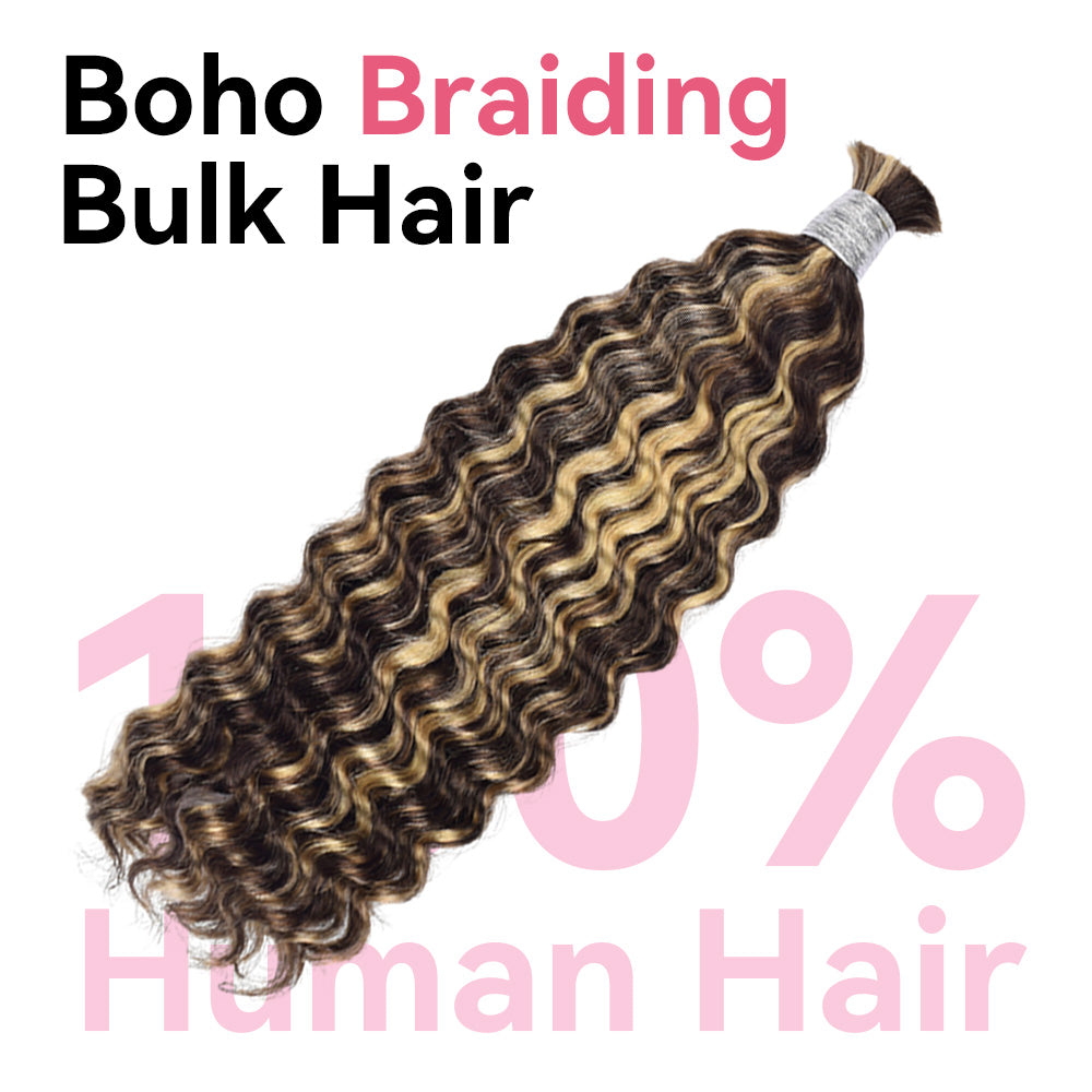 #4/613 Deep wave Bulk Human Hair For Braiding CVOHAIR