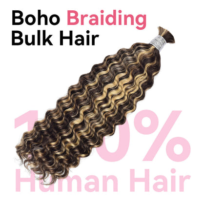 #4/613 Deep wave Bulk Human Hair For Braiding CVOHAIR
