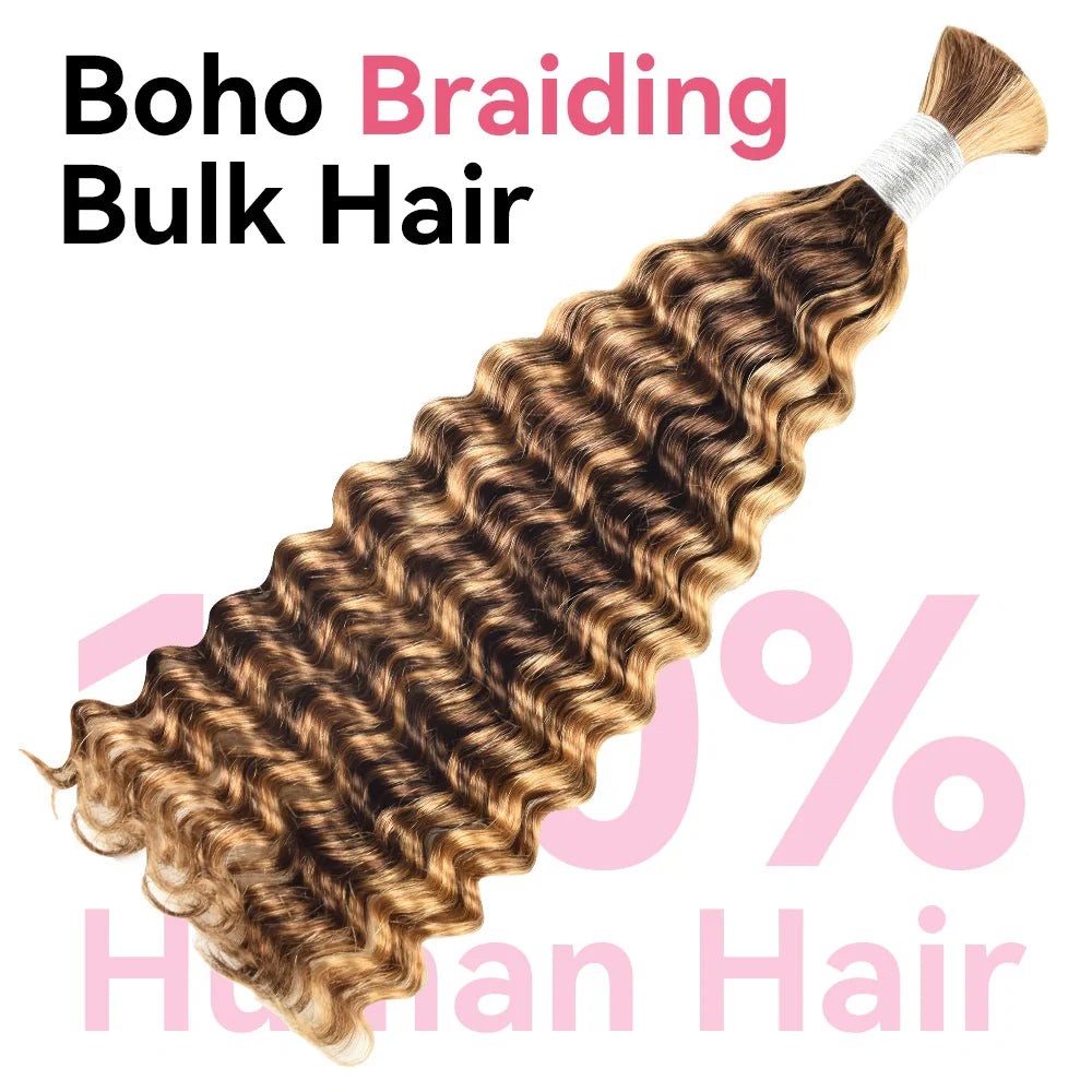 #4/27 Ombre Highlight Deep Wave Bulk Human Hair For Braiding CVOHAIR