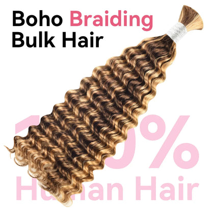 #4/27 Ombre Highlight Deep Wave Bulk Human Hair For Braiding CVOHAIR