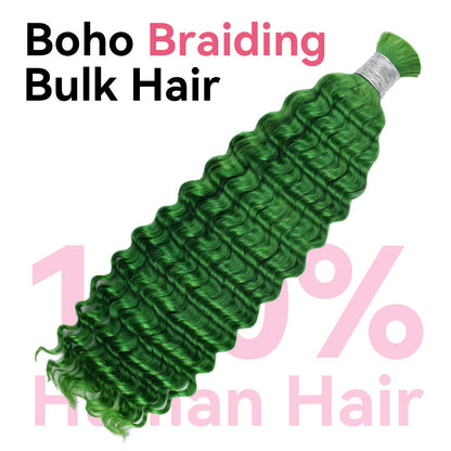 Green Customized Boho Braids Deep Wave No Weft Bulk Hair for Human Hair CVOHAIR