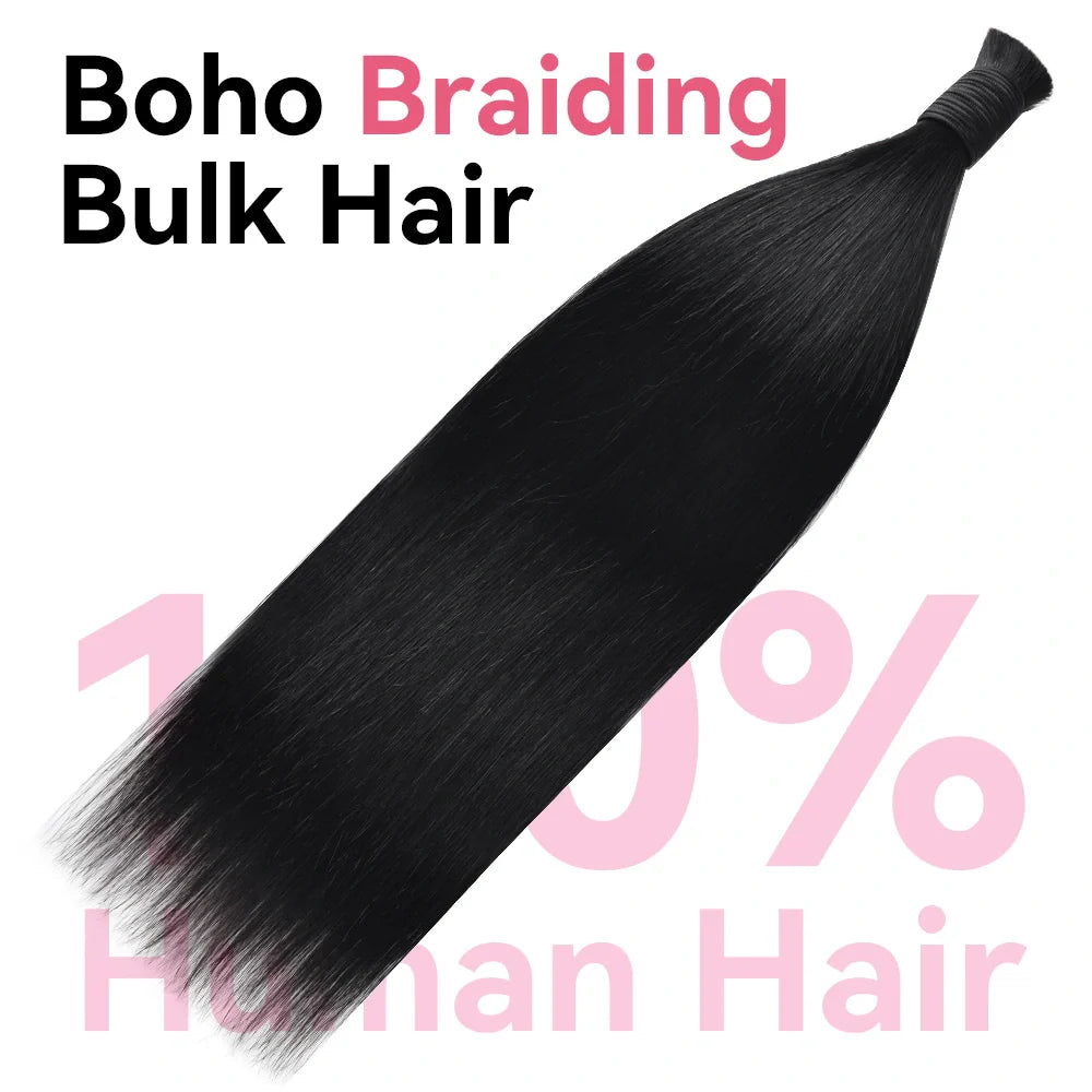 #1 Jet Black Boho Braids Straight No Weft Bulk Hair for Human Hair CVOHAIR