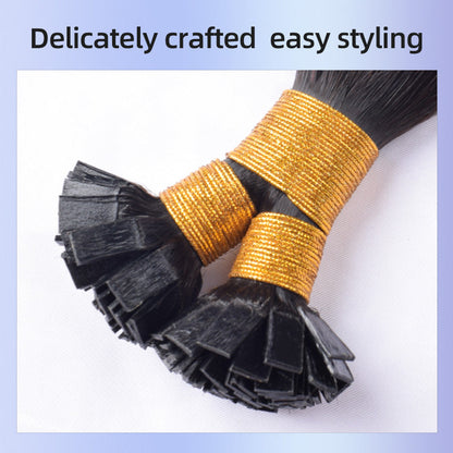 #1B Flat Tip Hair Extensions Free Shipping Natural Color 100% Real Human Hair 100g CVOHAIR
