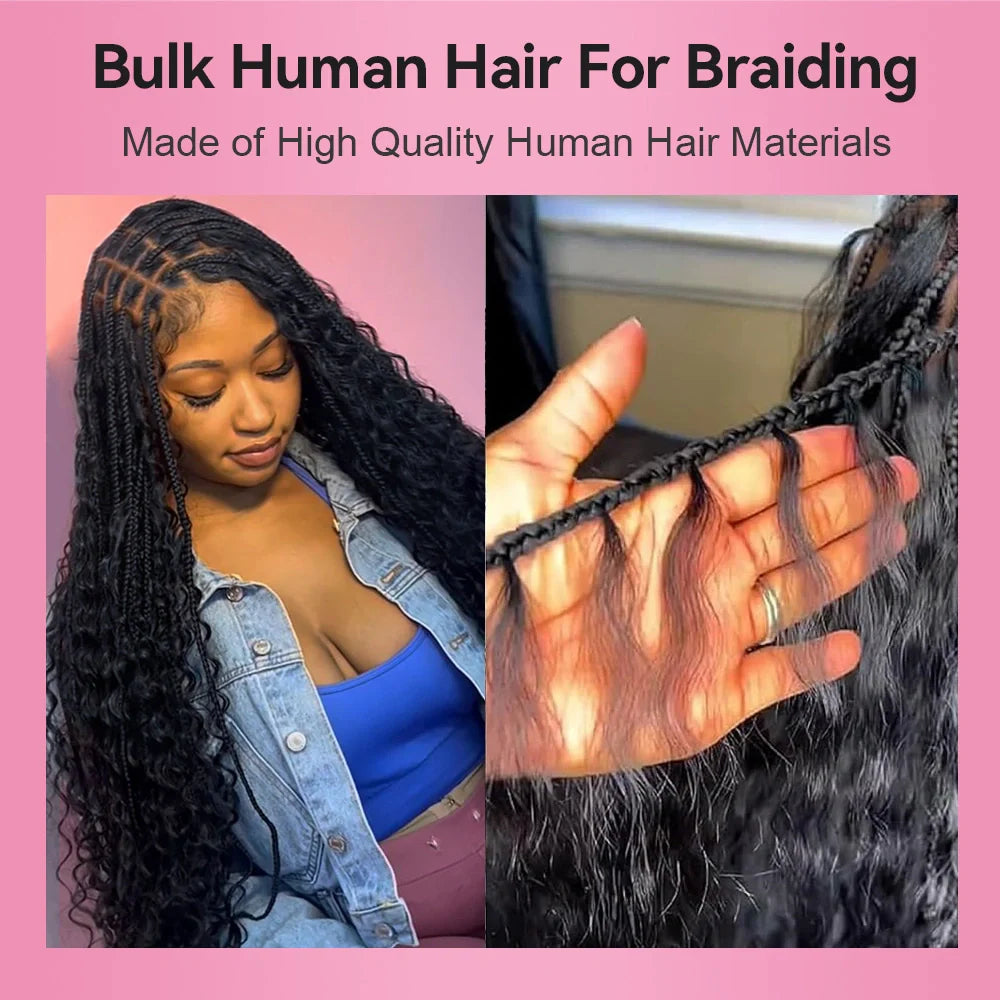 #1 Jet Black Deep Wave Bulk Human Hair For Boho Braids CVOHAIR
