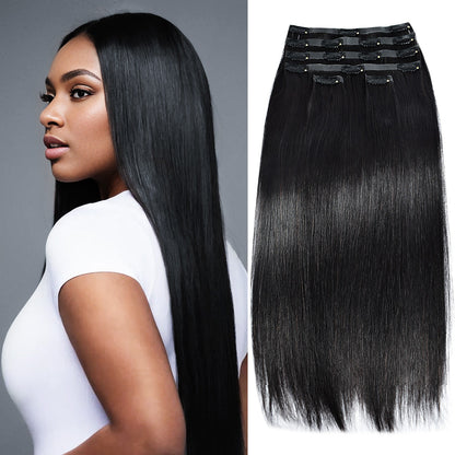 #1B 6Pcs Straight PU Seamless Clip ins Flash Sale Free Shipping Hair Extensions Real Human Hair 110G CVOHAIR
