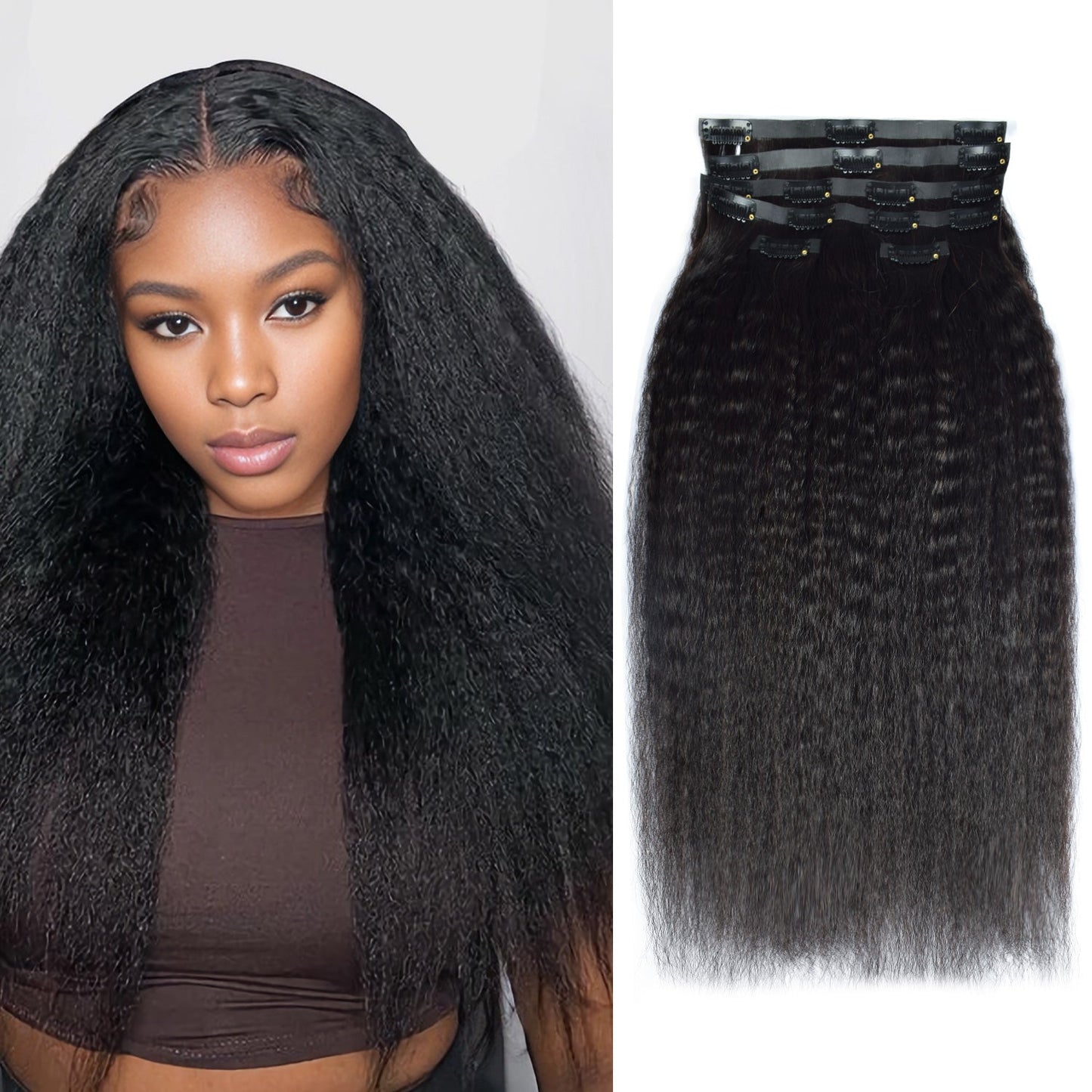 #1B 6Pcs Kinky Straight Flash Sale Free Shipping PU Seamless Clip ins Hair Extensions Real Human Hair Natural Black 110G CVOHAIR