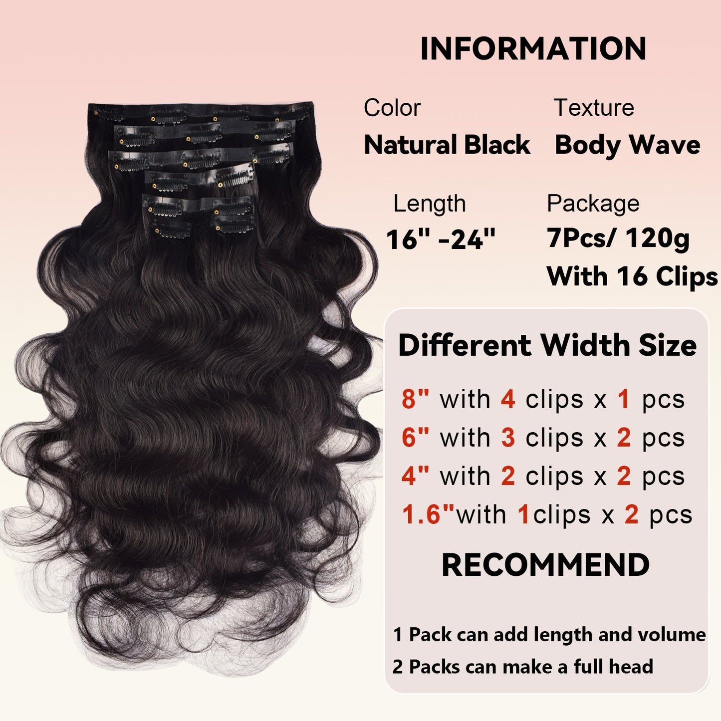 #1B 7Pcs Body Wave Free Shipping Small PU Seamless Clip ins Hair Extensions Real Human Hair 120G CVOHAIR