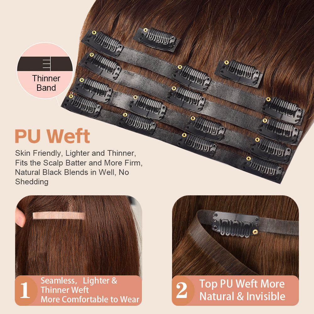 #3 Straight Free Shipping Clip in Hair Extensions Real Human Hair PU Seamless Clip ins 6Pcs 110G CVOHAIR