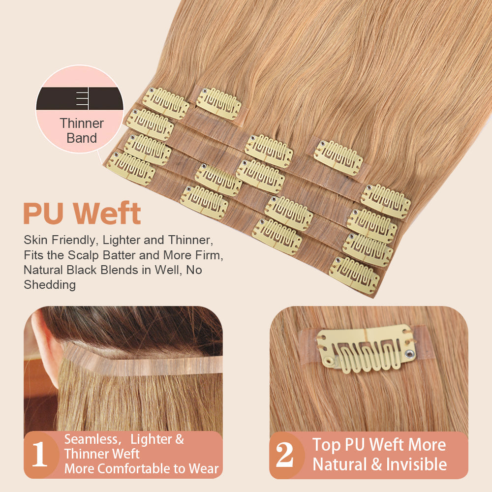 #18 Straight Flash Sale Free Shipping PU Seamless Clip ins Hair Extensions Real Human Hair 6Pcs 110G CVOHAIR