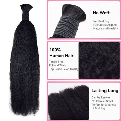 #1B Natural Black Boho Braids Kinky Straight No Weft Bulk Hair for Human Hair CVOHAIR