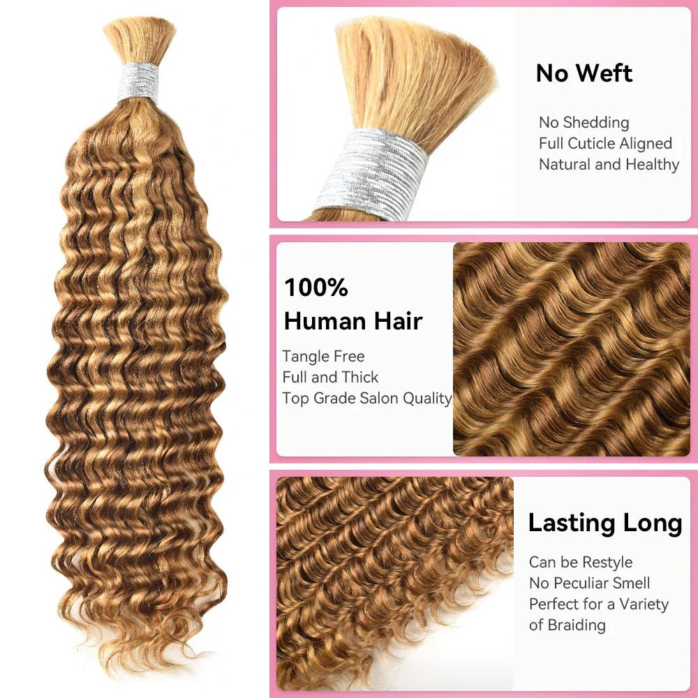 #P27/30 Deep Wave Bulk Human Hair For Braiding CVOHAIR