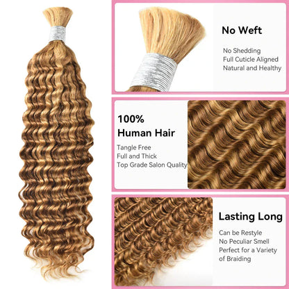 #P27/30 Deep Wave Bulk Human Hair For Braiding CVOHAIR