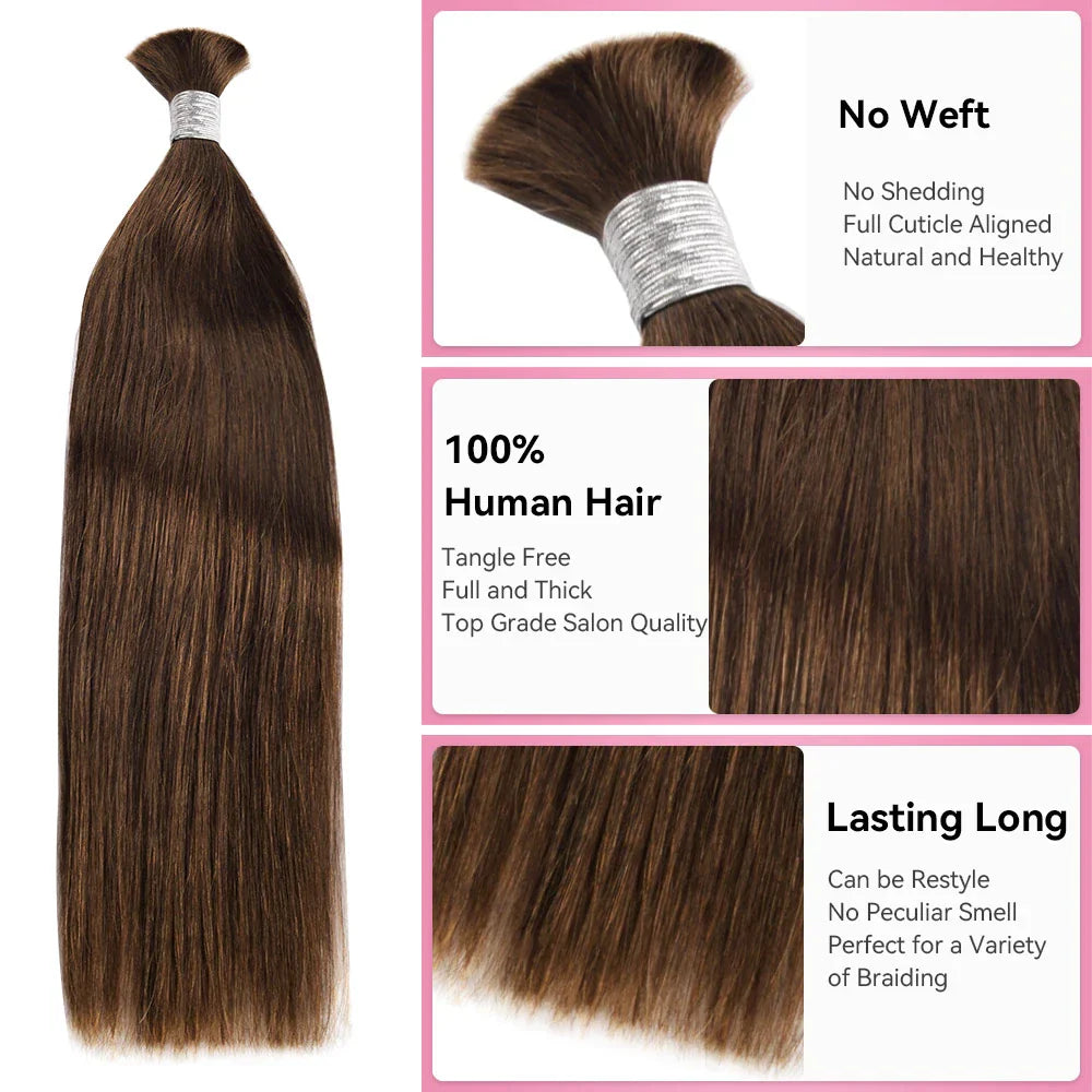 Color 4 Straight Bulk Human Hair For Braiding CVOHAIR