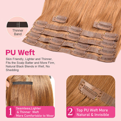 #8 Straight Flash Sale Free Shipping PU Seamless Clip ins Hair Extensions Real Human Hair 6Pcs 110G CVOHAIR