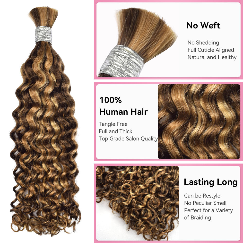 #4/27/30 Italian Curly Bulk Human Hair For Braiding CVOHAIR