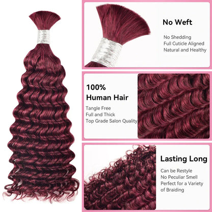 #99J Burgundy Deep Wave Bohemian Human Hair For Braiding CVOHAIR