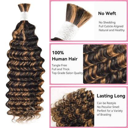 #1B/30 Deep Wave Bohemian Human Hair For Braiding CVOHAIR