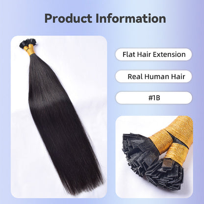 #1B Flat Tip Hair Extensions Free Shipping Natural Color 100% Real Human Hair 100g CVOHAIR