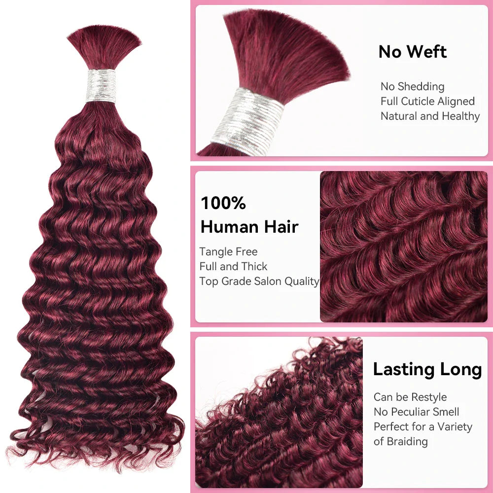 #99J Burgundy 100% Human Hair Braid Styles CVOHAIR