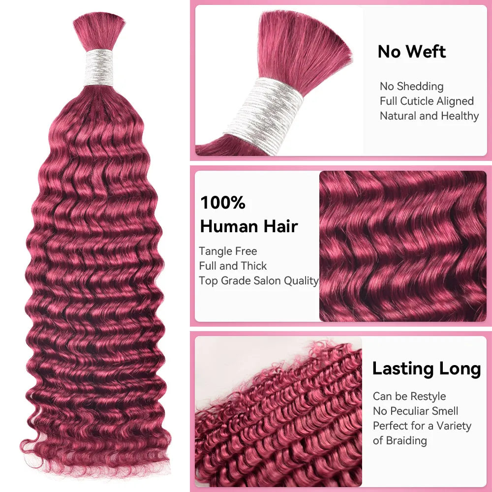 #Pink Deep Wave 100% Human Hair Braid Styles CVOHAIR