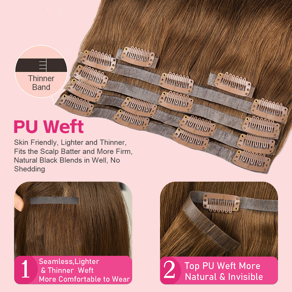 #4 6Pcs Straight Flash Sale Free Shipping PU Seamless Clip ins Hair Extensions Real Human Hair 110G CVOHAIR
