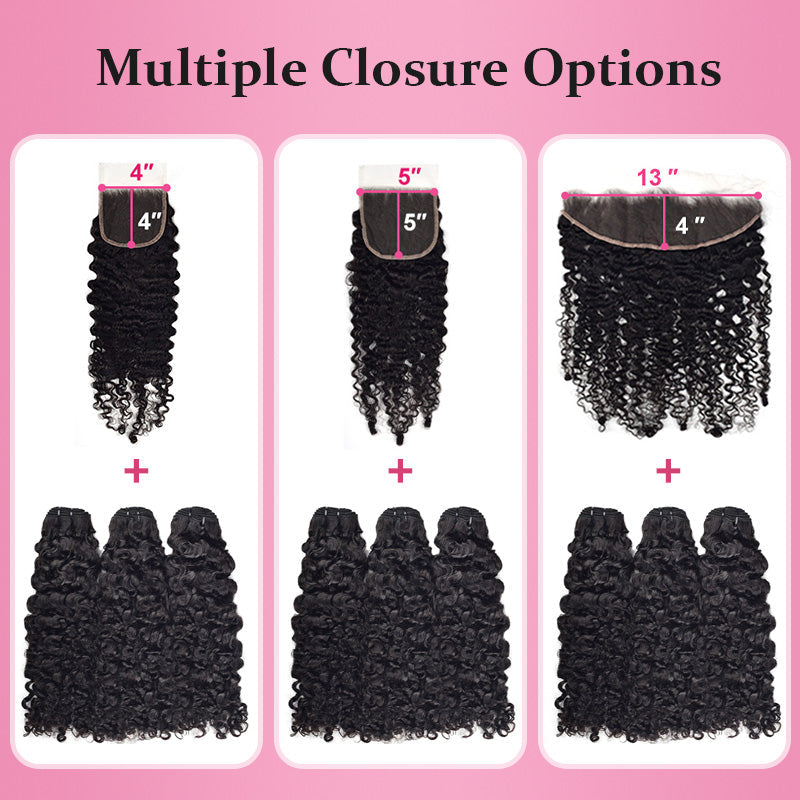 #1B Burmese Curly  3 Bundles with HD lace Closure Deal 100% Human Hair CVOHAIR