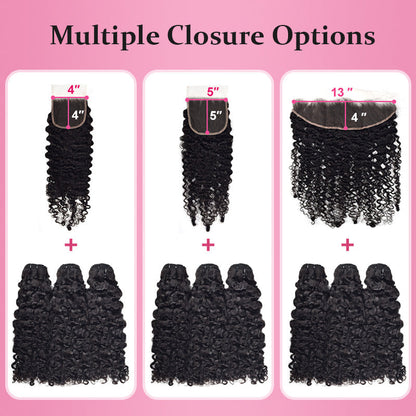 #1B Burmese Curly  3 Bundles with HD lace Closure Deal 100% Human Hair CVOHAIR