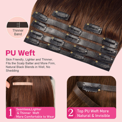#3 Straight Free Shipping Clip in Hair Extensions Real Human Hair PU Seamless Clip ins 6Pcs 110G CVOHAIR